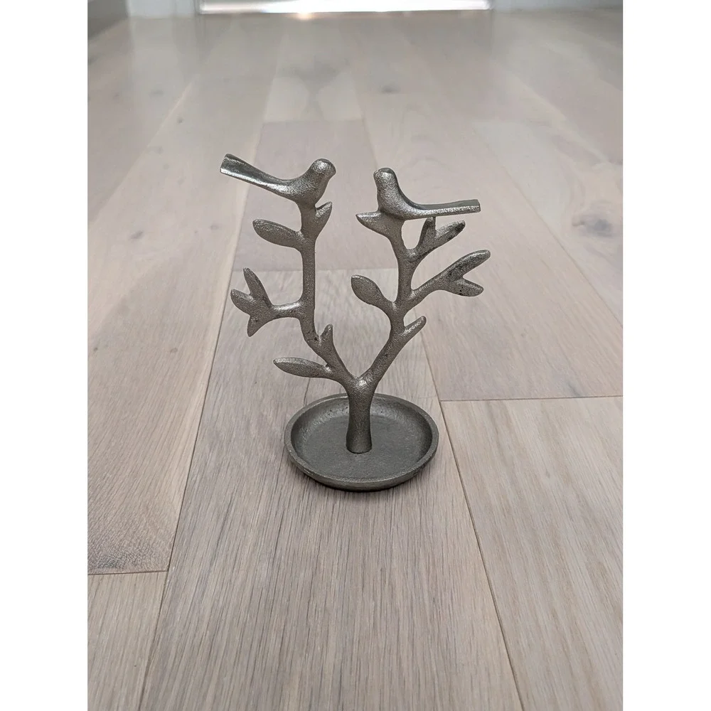 Silver Metal Jewelry Tree Ring Holder | Modern Organic Decor